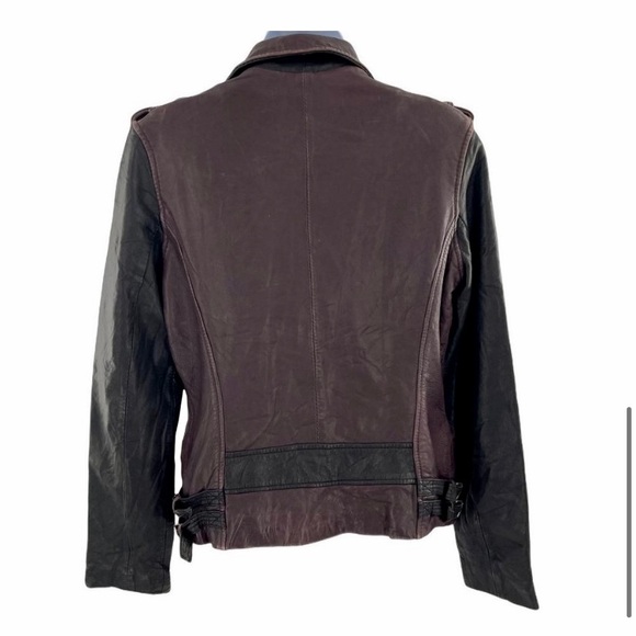 Michael Kors maroon/black leather moto jacket w/ gunmetal hardware -small - Picture 5 of 16
